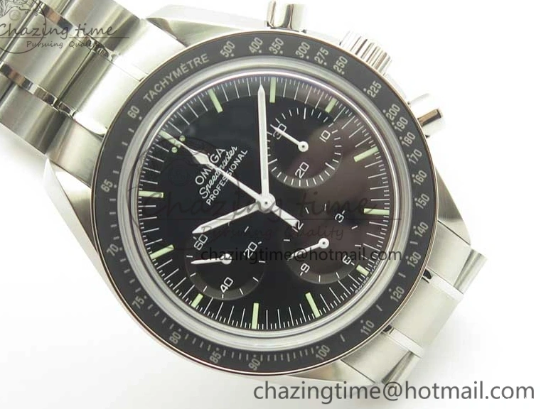 0419 Durable Speedmaster Professional SS OMF Best Edition Black Dial on SS Bracelet Manual Winding Chrono Movement 7995